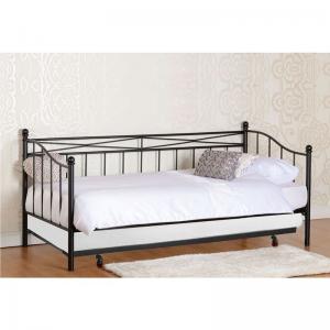 MARIN Set: Daybed με Στρώμα 90x190 + Βοηθητικό Κρεβάτι με Στρώμα 85x185 Μέταλλο Μαύρο - Beds: 198x97x93 _ 185x85x36cm