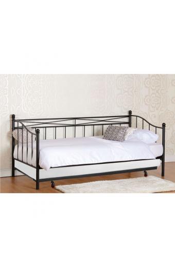 MARIN Set: Daybed με Στρώμα 90x190 + Βοηθητικό Κρεβάτι με Στρώμα 85x185 Μέταλλο Μαύρο - Beds: 198x97x93 _ 185x85x36cm