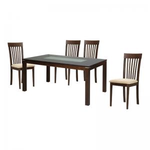 DIAMOND-CORINA Set Τραπεζαρία Σκούρο Καρυδί - Pvc Εκρού : Τραπέζι 150x90cm + 4 Καρέκλες
