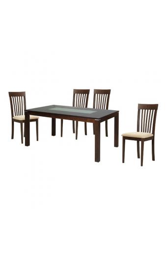 DIAMOND-CORINA Set Τραπεζαρία Σκούρο Καρυδί - Pvc Εκρού : Τραπέζι 150x90cm + 4 Καρέκλες