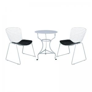 SAXON Coffee Set Κήπου Μέταλλο Άσπρο - Μαξιλάρι Pu Μαύρο:Τρα πέζι+2 Καρέκλες Στοιβαζόμενες