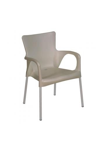 LARA Πολυθρόνα Pro Dining Στοιβαζόμενη, ALU Silver, PP - UV Protection Απόχρωση Tortora - 60x52x85cm