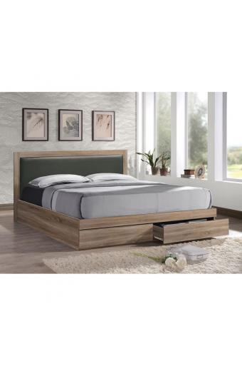 LIFE Κρεβάτι Διπλό Sonoma με 2 Συρτάρια για Στρώμα 160x200cm, Κεφαλάρι Pvc Σκούρο Γκρι
