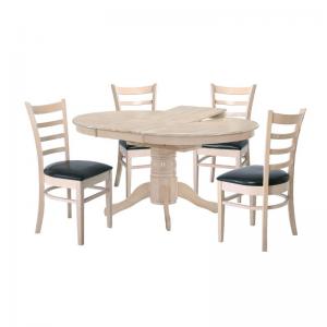 NIRVANA Τραπεζαρία Σαλονιού Κουζίνας WhiteWash-PU: Τραπέζι Επεκτεινόμενο + 4 Καρέκλες