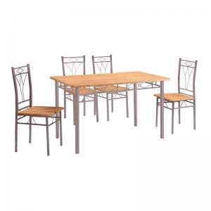MARLOW Set Τραπεζαρία Κουζίνας Μέταλλο Silver Φυσικό : Τραπέζι 120x70cm + 4 Καρέκλες