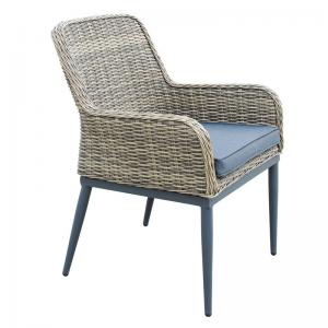 HAVANA Πολυθρόνα Τραπεζαρίας Κήπου-Βεράντας, ALU - Wicker Grey Brown, Μαξιλάρι Ανθρακί - 64x65x85cm