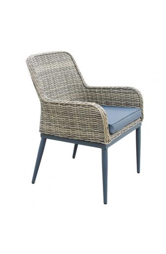 HAVANA Πολυθρόνα Τραπεζαρίας Κήπου-Βεράντας, ALU - Wicker Grey Brown, Μαξιλάρι Ανθρακί - 64x65x85cm