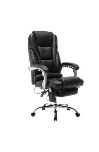 BF8550 Massage Relax Πολυθρόνα Γραφείου Διευθυντή, Βάση Χρώμιο με Υποπόδιο, Pu  Μαύρο - 68x64-135x118/127cm