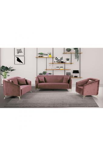 LUXE Set Σαλόνι: 3Θέσιος + 2Θέσιος + Πολυθρόνα, Ύφασμα Velure Απόχρωση Antique Pink - 199x77x82-143x77x82-87x77x82cm