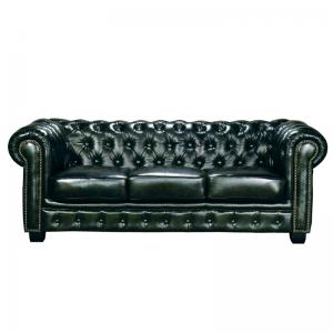 CHESTERFIELD Birmingham Kαναπές 3Θέσιος Σαλονιού Καθιστικού,Δέρμα Antique Green - 201x92x74cm