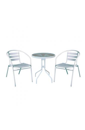 BALENO - FUNKY Set Βεράντας - Κήπου : Τραπέζι + 2 Πολυθρόνες Μέταλλο - Αλουμίνιο Άσπρο