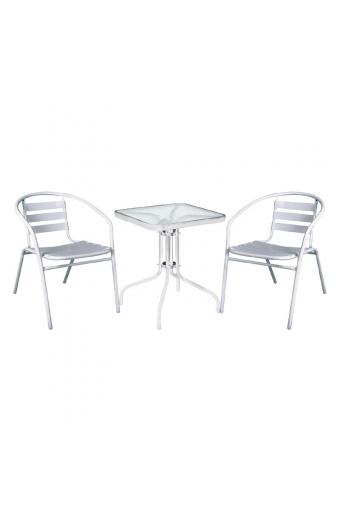 BALENO - FUNKY Set Βεράντας - Κήπου: Τραπέζι + 2 Πολυθρόνες Μέταλλο - Αλουμίνιο Άσπρο