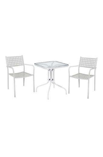BALENO Set Κήπου - Βεράντας: Τραπέζι + 2 Πολυθρόνες CAPRICE, Μέταλλο Βαφή  Άσπρο