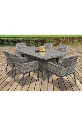 HAVANA Set Τραπεζαρία Κήπου ALU,Wicker Grey Brown-Ανθρακί: Τραπέζι 160x90 + 6 Πολυθρόνες