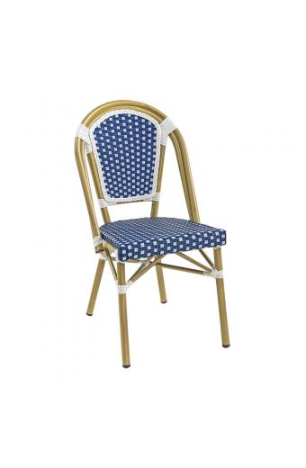 PARIS Καρέκλα Bistro, Αλουμίνιο Φυσικό, Wicker Άσπρο - Μπλε, Στοιβαζόμενη