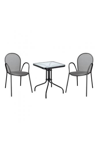 BALENO Set Κήπου - Βεράντας: Τραπέζι + 2 Πολυθρόνες ANTICO, Μέταλλο Βαφή Μαύρο