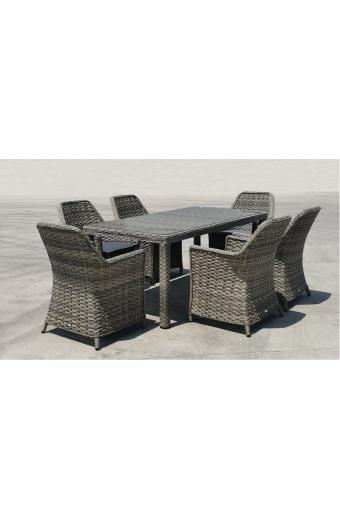 ESPERIA Set Τραπεζαρία Κήπου ALU,Wicker Grey Brown-Ανθρακί: Τραπέζι 180x90 + 6 Πολυθρόνες - Τραπ:180x90x78 Πολ:64x68x90cm