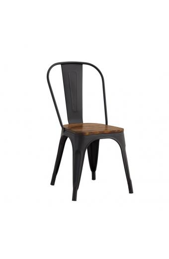 RELIX Wood Καρέκλα Μέταλλο Βαφή Μαύρο Extra Matte, Κάθισμα Dark Oak, Στοιβαζόμενη - 45x53x85cm