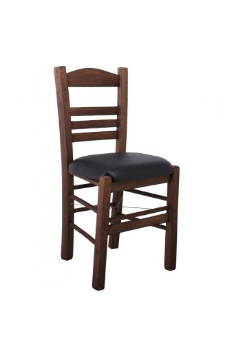 ΣΙΦΝΟΣ Καρέκλα Οξιά Βαφή Εμποτισμού Καρυδί, Κάθισμα Pu Μαύρο