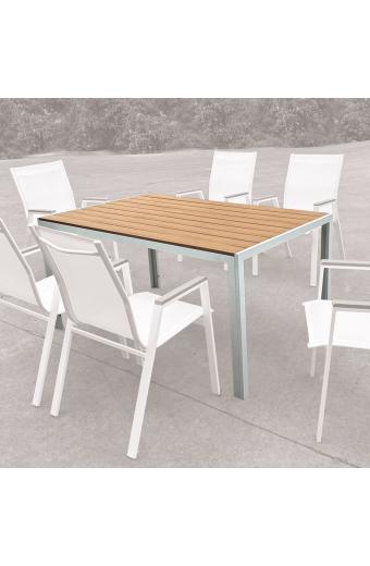 VIRNA Τραπέζι Κήπου-Βεράντας, Μέταλλο Βαφή Άσπρο, Polywood Φυσικό