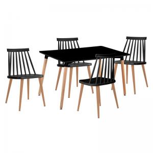LAVIDA-ART Τραπεζαρία: Τραπέζι 120x80 Οξιά/MDF + 4 Καρέκλες Μέταλλο Βαφή Φυσικό PP Μαύρο - Table:120x80x73 Chair:43x48x77