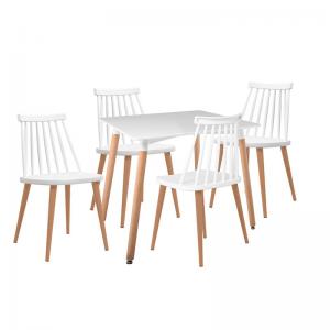 LAVIDA-ART Τραπεζαρία: Τραπέζι 80x80 Οξιά/MDF + 4 Καρέκλες Μέταλλο Βαφή Φυσικό PP Άσπρο - Table:80x80x73 Chair:43x48x77