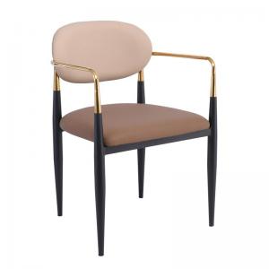 OLIVE Πολυθρόνα Μέταλλο Βαφή Μαύρο-Gold, Pu Μπεζ-Cappuccino - 53x53x80cm