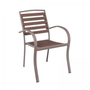 SERRANO Πολυθρόνα Κήπου Μέταλλο Βαφή Sand Beige, Polywood Καρυδί, Στοιβαζόμενη - 56x64x88cm
