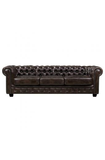 CHESTERFIELD Birmingham Καναπές 4Θέσιος Σαλονιού Καθιστικού, Δέρμα Καφέ - 241x92x74cm
