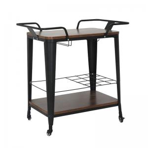 RELIX Trolley Bar-Pro Μέταλλο Βαφή Μαύρο, MDF Απόχρωση Καρυδί - 86x51x86cm