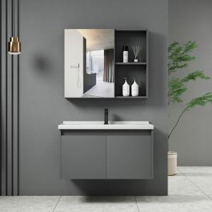IDEA-1 Set Έπιπλο Κρεμαστό Μπάνιου Γκρι, Καθρέπτης + Πάγκος με Νιπτήρα και Μπαταρία - Up:55x11x60cm Down:60x47x45cm