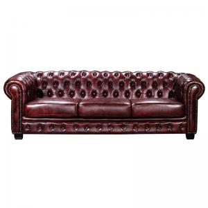 CHESTERFIELD 689 Καναπές 4Θέσιος Σαλονιού Καθιστικού, Δέρμα Απόχρωση Antique Red