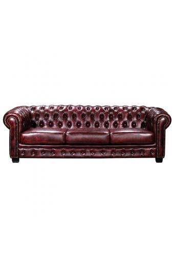 CHESTERFIELD Birmingham Καναπές 4Θέσιος Σαλονιού Καθιστικού, Δέρμα Antique Red - 241x92x74cm