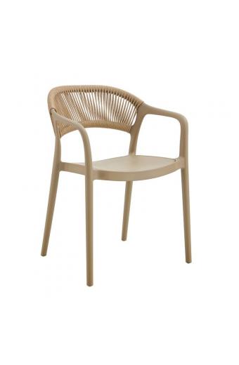 DONNA Πολυθρόνα Στοιβαζόμενη, PP-UV Tortora, Rope Wicker Φυσικό - 57x55x79cm