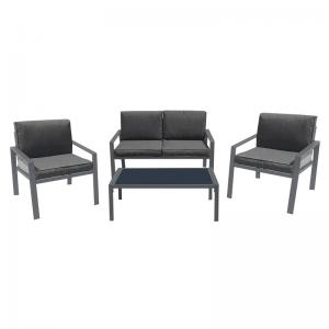 RIVIAN Set Σαλόνι Κήπου 4τεμ, Μέταλλο Βαφή Ανθρακί, Μαξιλάρια Γκρι - 90x50x35/120x79x73/65x79x73 cm