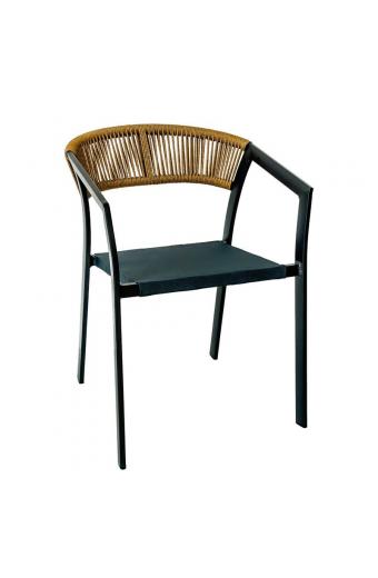 PARMA Πολυθρόνα Βεράντας-Κήπου ALU Ανθρακί Rope Wicker Φυσικό Textilene Ανθρακί Στοιβαζόμενη - 55x58x78cm