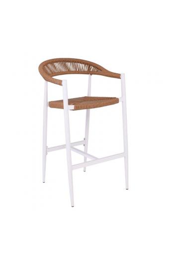 MADY Σκαμπό Bar, ALU Άσπρο, Rope Wicker Φυσικό - 56x58x105cm