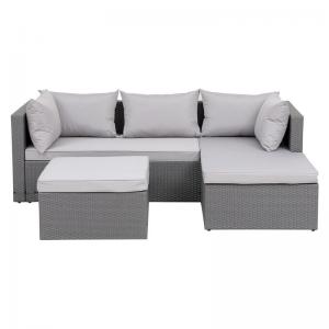 CORNER Set Wicker, Γωνία με Σκαμπό, Απόχρωση Ανοιχτό Γκρι Αναστρέψιμη Γωνία - 202x142x74 H.63 -Σκ.68x64x38cm