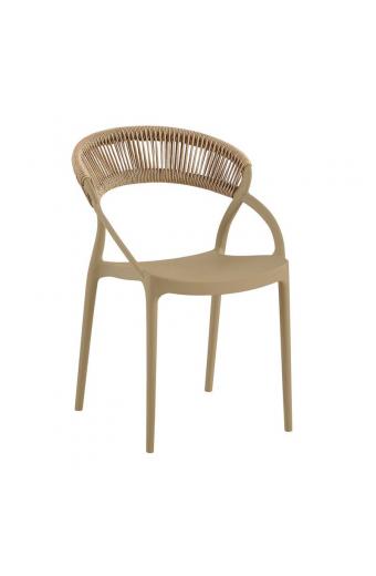 DORA Πολυθρόνα Στοιβαζόμενη, PP Tortora, Rope Wicker Φυσικό - 53x61x78cm