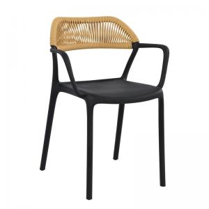 DOLLI Πολυθρόνα Στοιβαζόμενη, PP-UV Μαύρο, Rope Wicker Φυσικό - 56x52x78cm