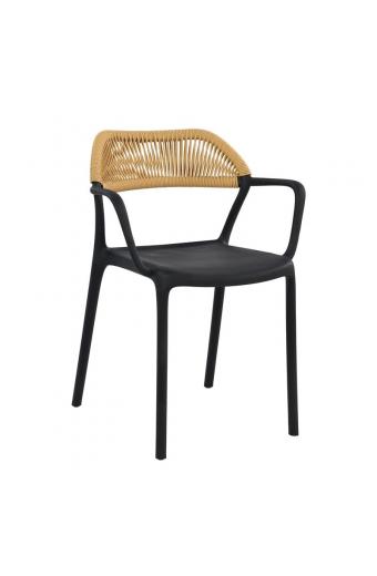 DOLLI Πολυθρόνα Στοιβαζόμενη, PP-UV Μαύρο, Rope Wicker Φυσικό - 58x53x77cm
