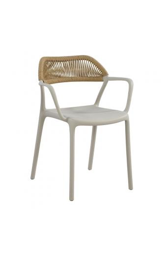 DOLLI Πολυθρόνα Στοιβαζόμενη, PP-UV Γκρι, Rope Wicker Φυσικό - 58x53x77cm