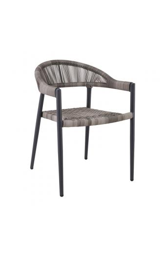 MADISON Πολυθρόνα Βεράντας- Κήπου, ALU Ανθρακί, Rope Wicker Γκρι, Στοιβαζόμενη - 58x56x78cm