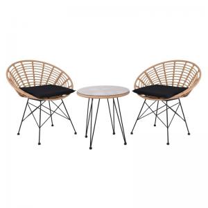 SALSA Coral Set Κήπου Μέταλλο Μαύρο - Γυαλί - Wicker Φυσικό: Τραπέζι+2 Πολυθρόνες - TableΦ52x53 Armchair72x62x81cm