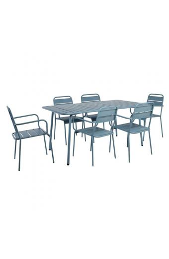 BRIO Slat Set Τραπεζαρία Κήπου -Βεράντας (6+1), Μέταλλο Βαφή Sandy Blue 5415C - 160x90x73 - chair 57x58x84cm
