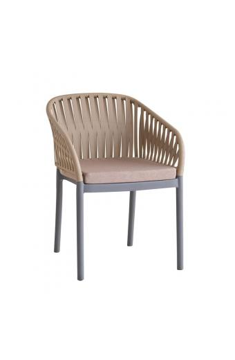 EMERY Πολυθρόνα Βεράντας-Κήπου PP-UV Sand Beige-Ανθρακί, Μαξιλάρι Μπεζ (KD) - 56x59x80cm