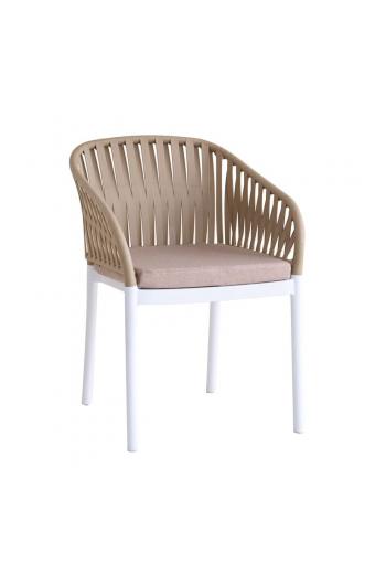 EMERY Πολυθρόνα Βεράντας-Κήπου PP-UV Sand Beige-Άσπρο, Μαξιλάρι Μπεζ (KD) - 56x59x80cm