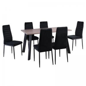 JETTA-BAXTER Τραπεζαρία Μέταλλ ο Βαφή Μαύρο, Τραπέζι Sonoma Oak + 6 Καρέκλες Velure Μαύρο - Table:140x80x75 Chair:40x50x95
