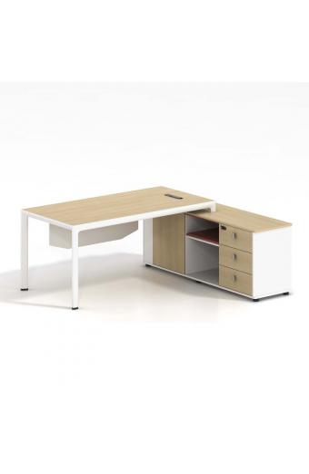 THESIS Γραφείο Δεξιά Γωνία, Απόχρωση Beech - Άσπρο - 160x80x75/160x40x65cm