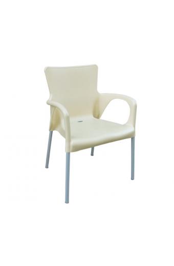 LARA Πολυθρόνα Pro Dining Στοιβαζόμενη, ALU Silver, PP - UV Protection Απόχρωση Εκρού - 60x52x85cm